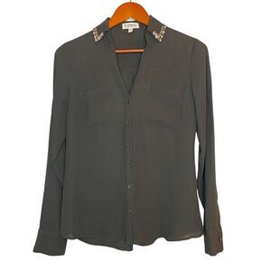 Express Black Portofino shirt with Jeweled collar Size XS